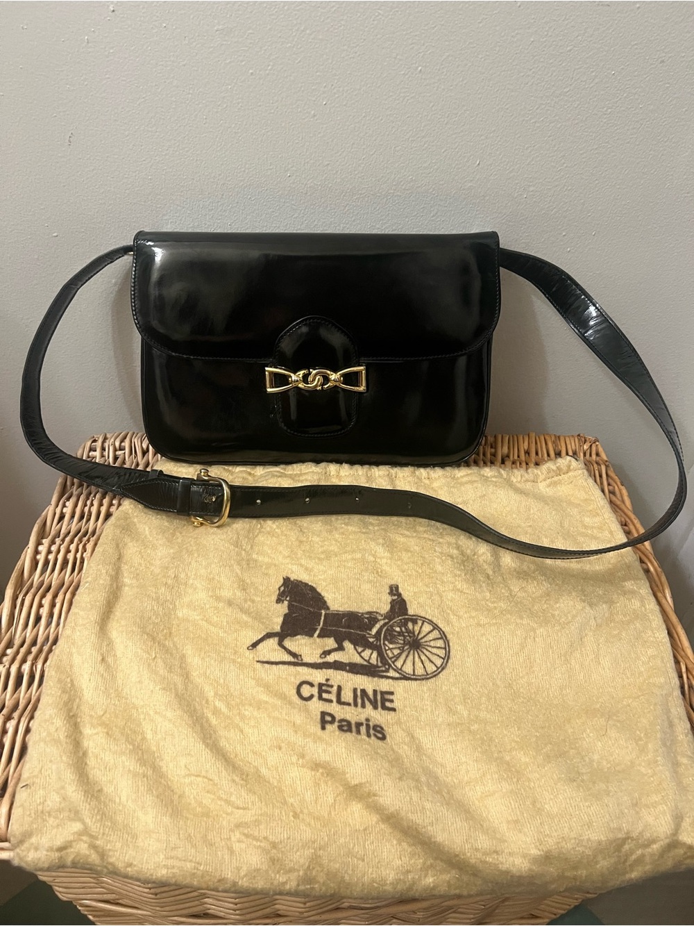 Vintage Céline Horse Carriage (Sulky) Flap Shoulder Bag with original dust bag.